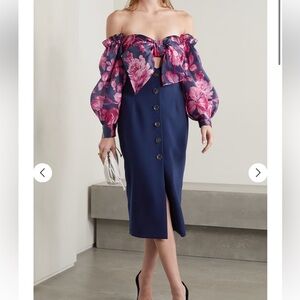 CAROLINA HERRERA Silk Off-the-shoulder cutout floral organza midi dress 0 NEW